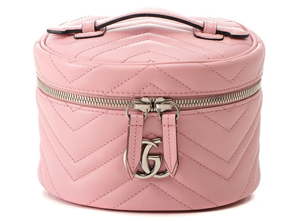 Gucci GG Marmont Cosmetic Bag Chevron Quilted Leather Pink
